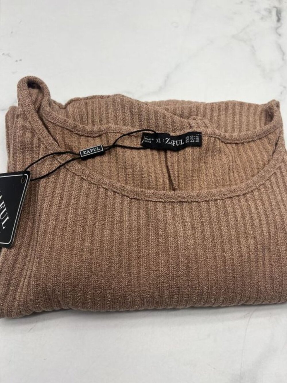 Zaful Women’s Ribbed Knit Sweater Camel Tan Size XL NWT